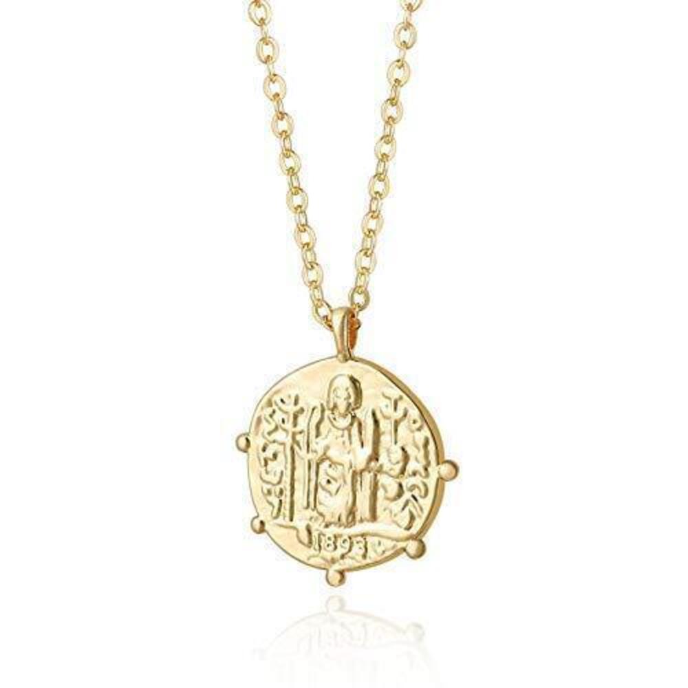 7016 18k Gold Plated Medallion Necklace Coin Pendant Round Circle Disk